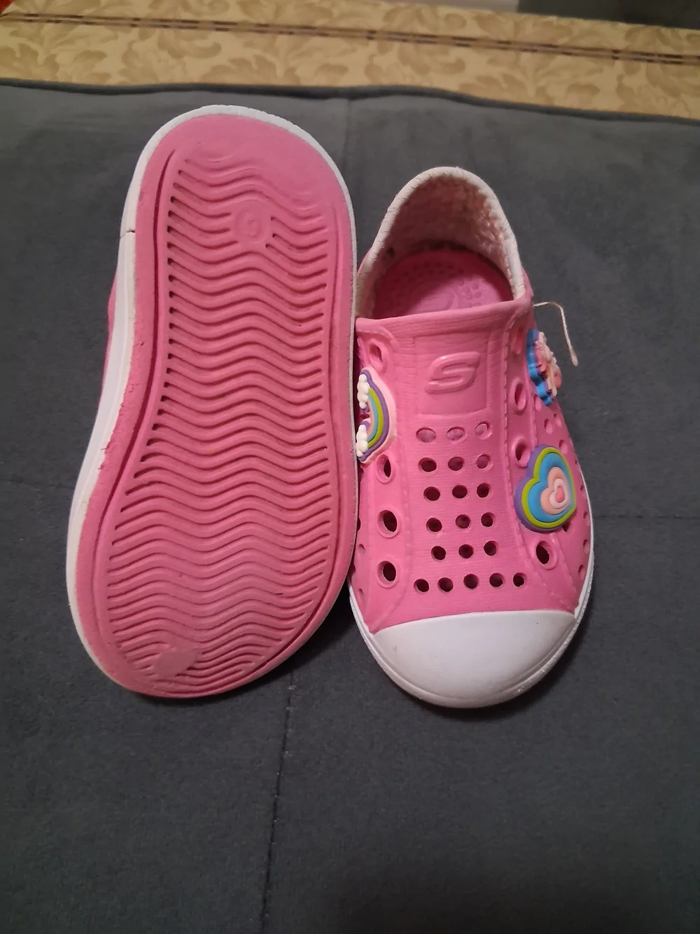 Skechers Pink Kids Slip-On Clogs with Heart Charms